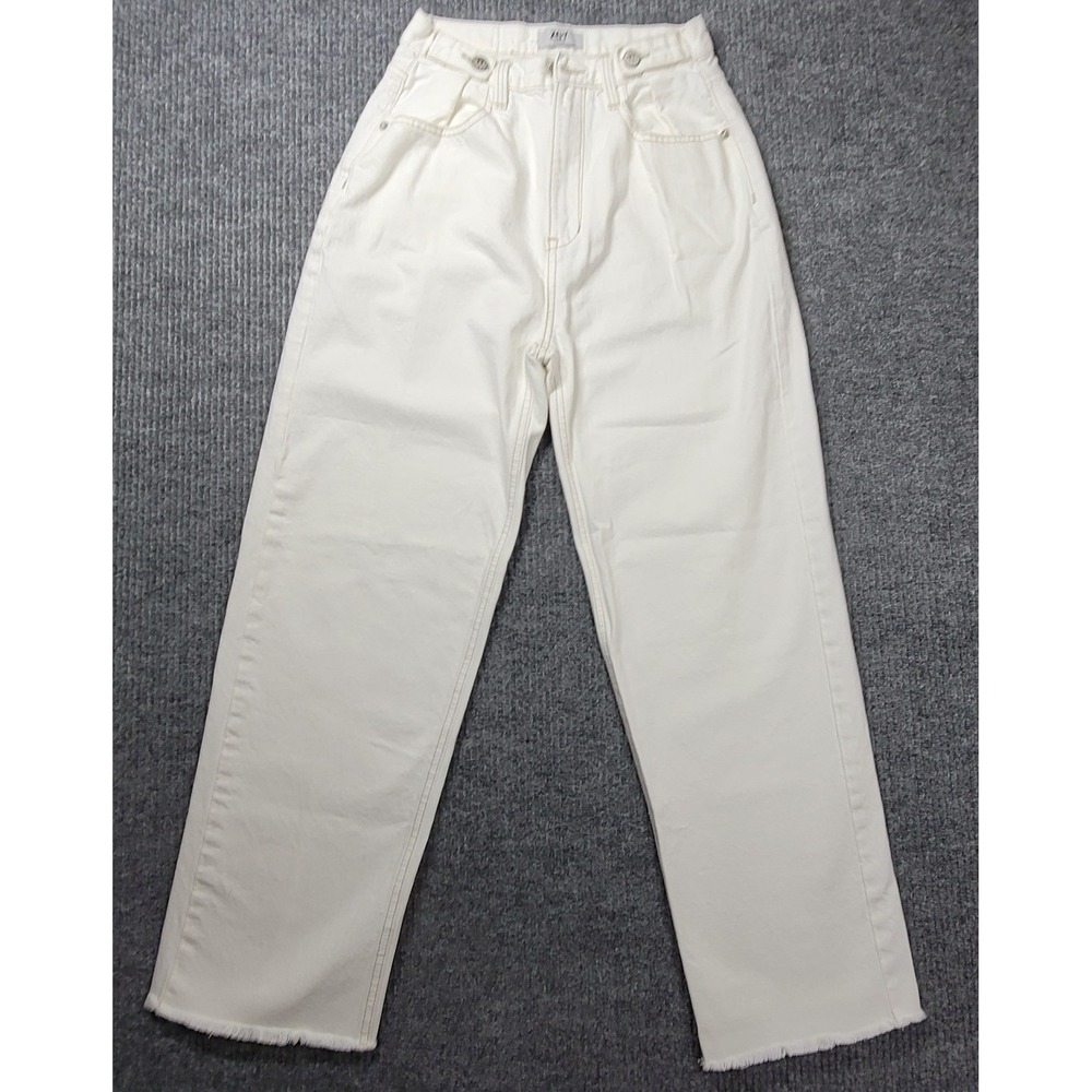 ZGY Denim Wide Leg Jeans Women White Raw Hem High Rise Size 27